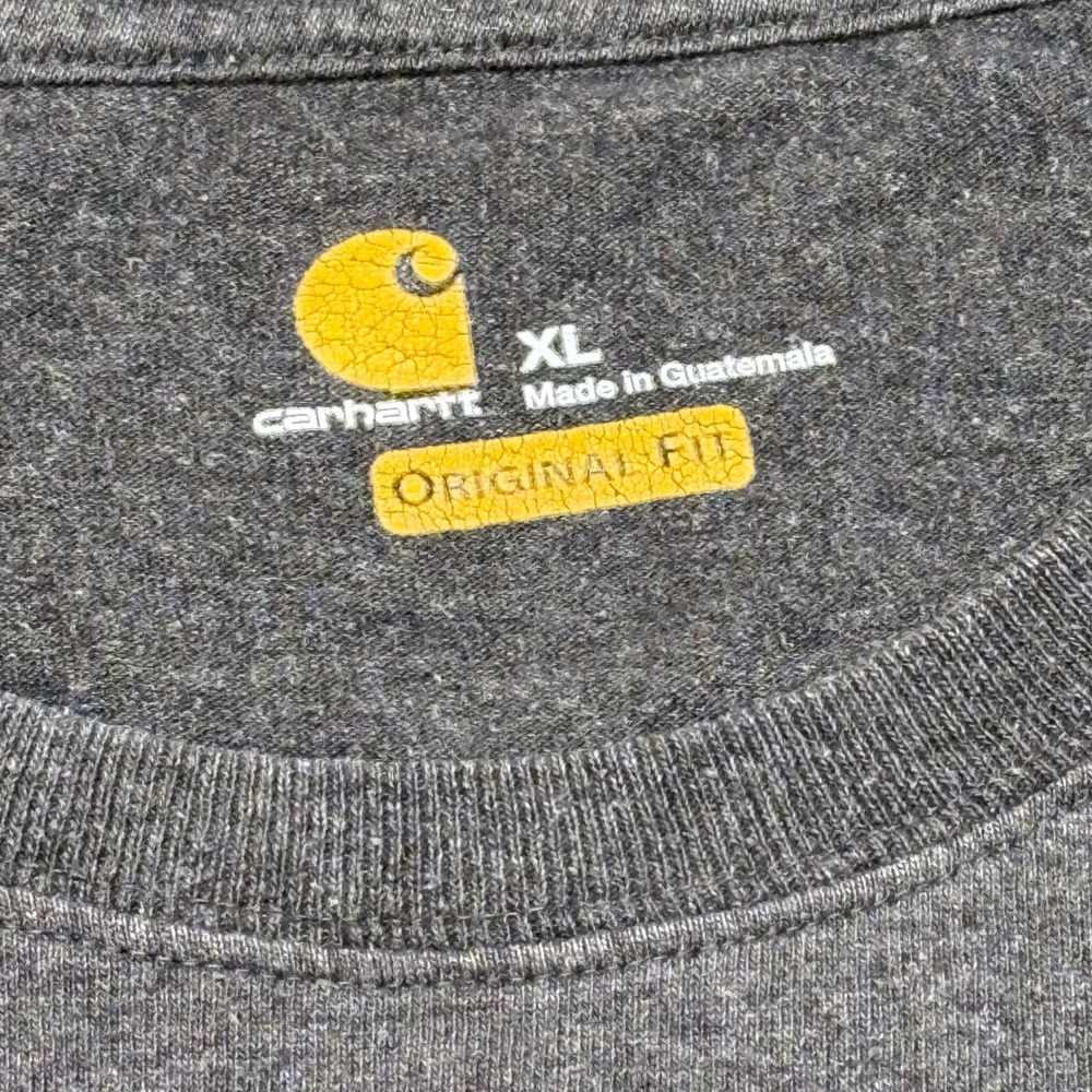 Carhartt Mens XL Long Sleeve‎ T-Shirt Charcoal Gray Orange Sleeve Logo K231 CRH - Picture 2 of 8